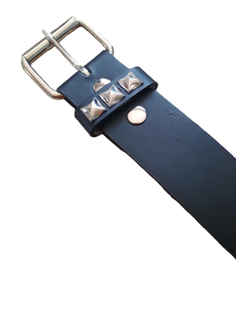 Black Women's Studded Leather Belt with Silver Buckle